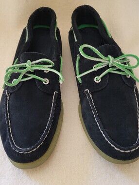 Sperry Top-Sider Men's Size 12 Blue Suede Loafers Green Tie & Soles